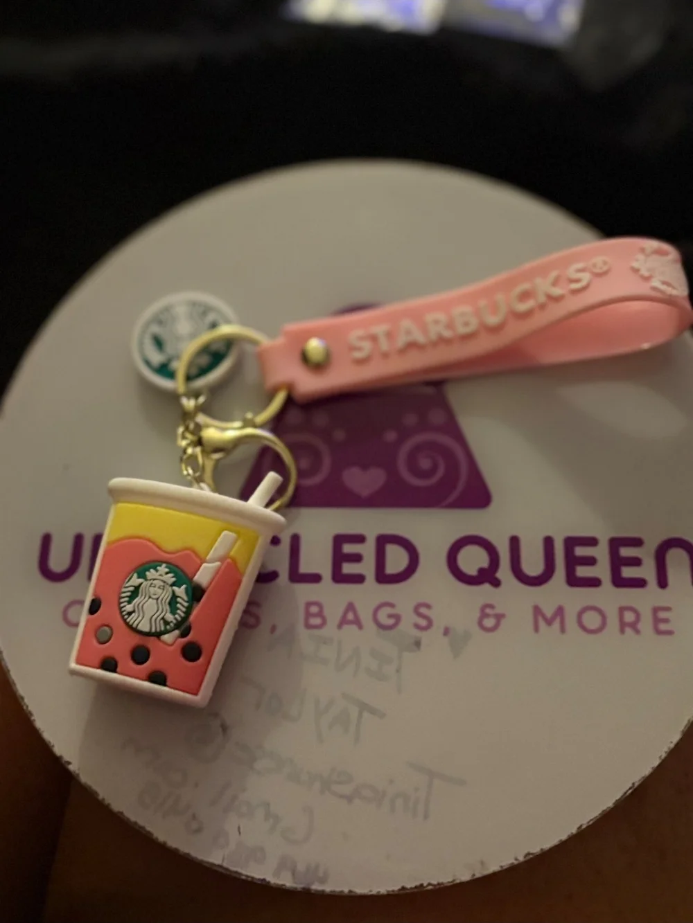Starbucks Pink and Yellow Bubble Tea Cup Keychain with Pink Strap